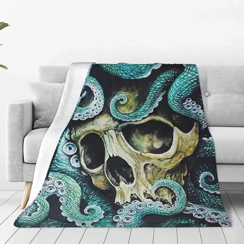 Skull Octopus Flannel Throw Blanket for Sofa & Travel