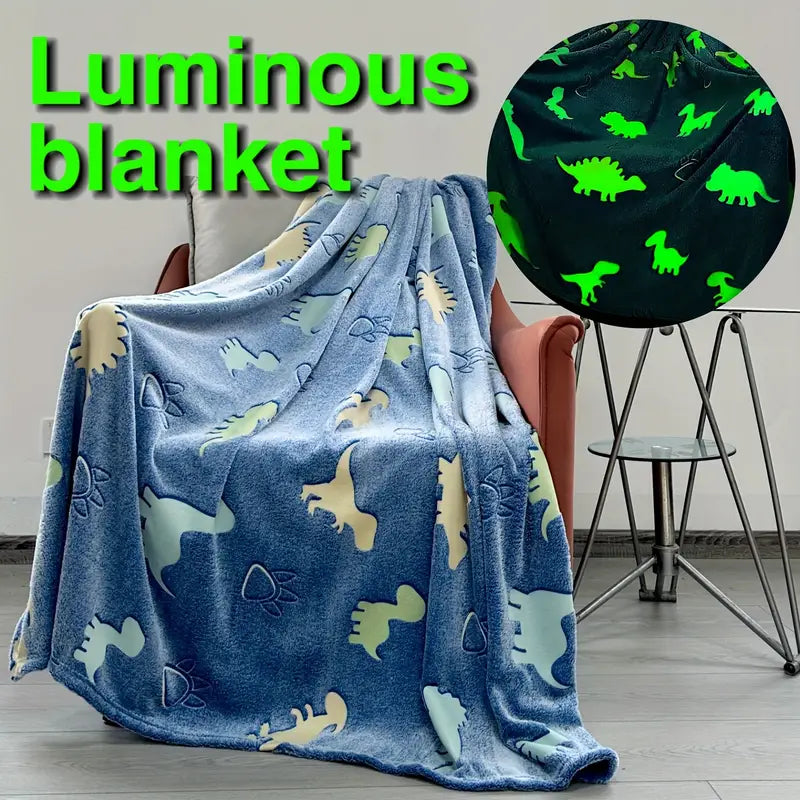 Dinosaur-Patterned Glow-in-the-Dark Throw Blanket