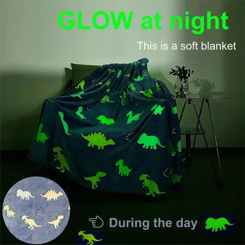Dinosaur-Patterned Glow-in-the-Dark Throw Blanket