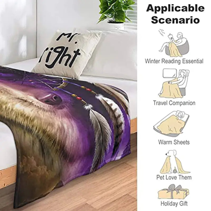 Wolf Fleece Throw Blanket with Dreamcatcher Pattern
