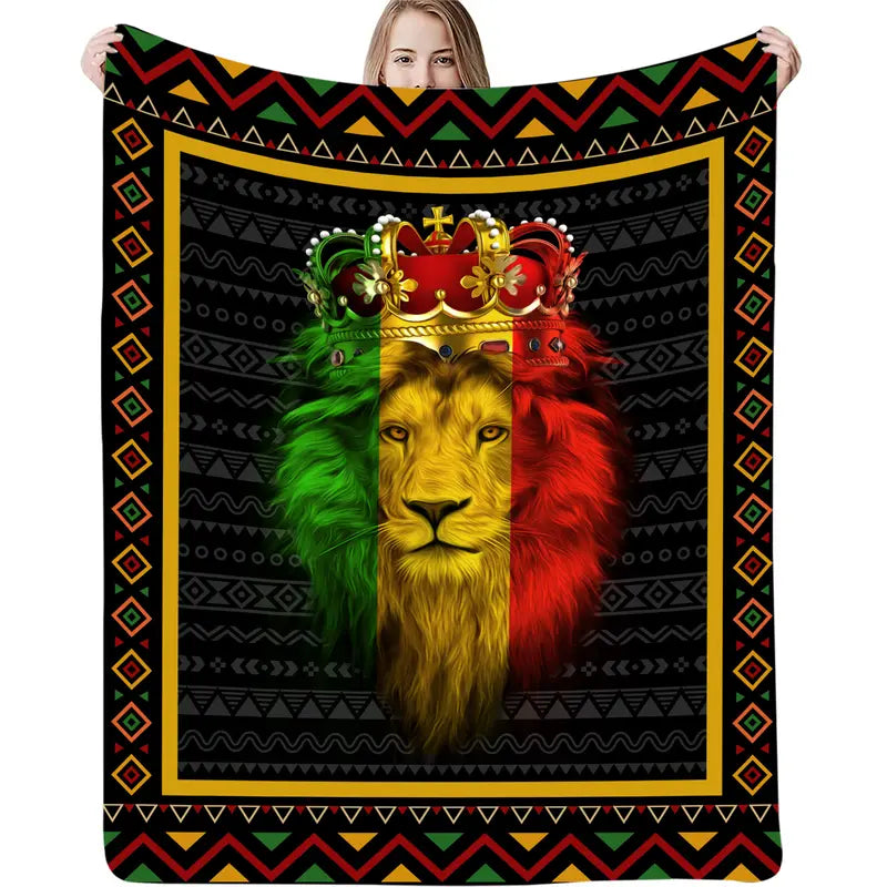 Lion and Crow Print Flannel Throw Blanket (1pc)