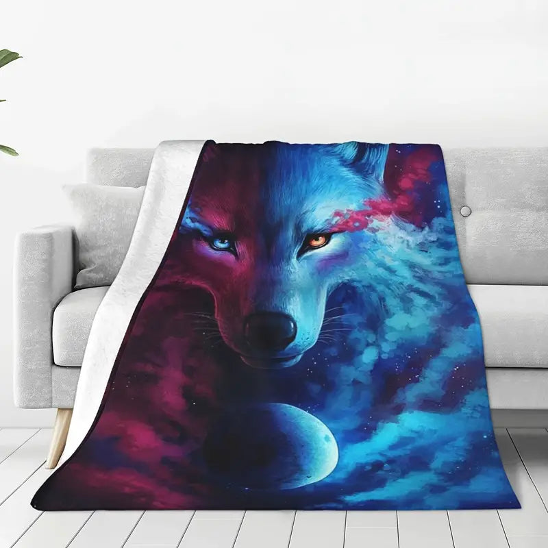 Celestial Wolf Pattern Micro Fleece Throw Blanket (1pc)