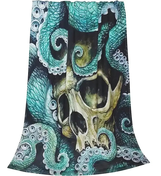 Skull Octopus Flannel Throw Blanket for Sofa & Travel