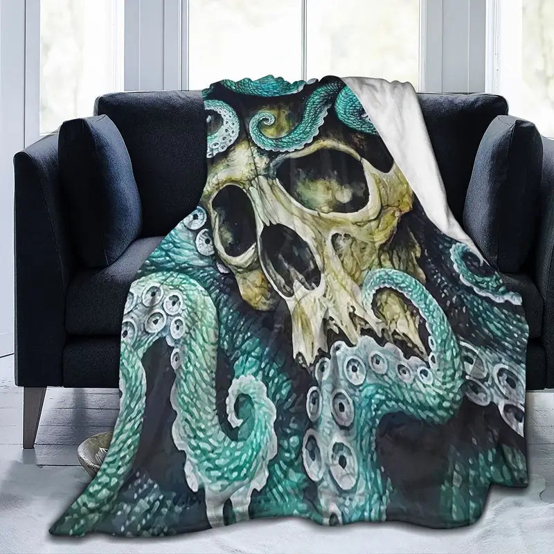 Skull Octopus Flannel Throw Blanket for Sofa & Travel