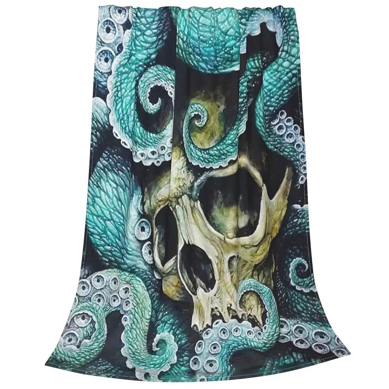 Skull Octopus Flannel Throw Blanket for Sofa & Travel