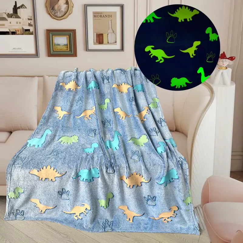 Dinosaur-Patterned Glow-in-the-Dark Throw Blanket