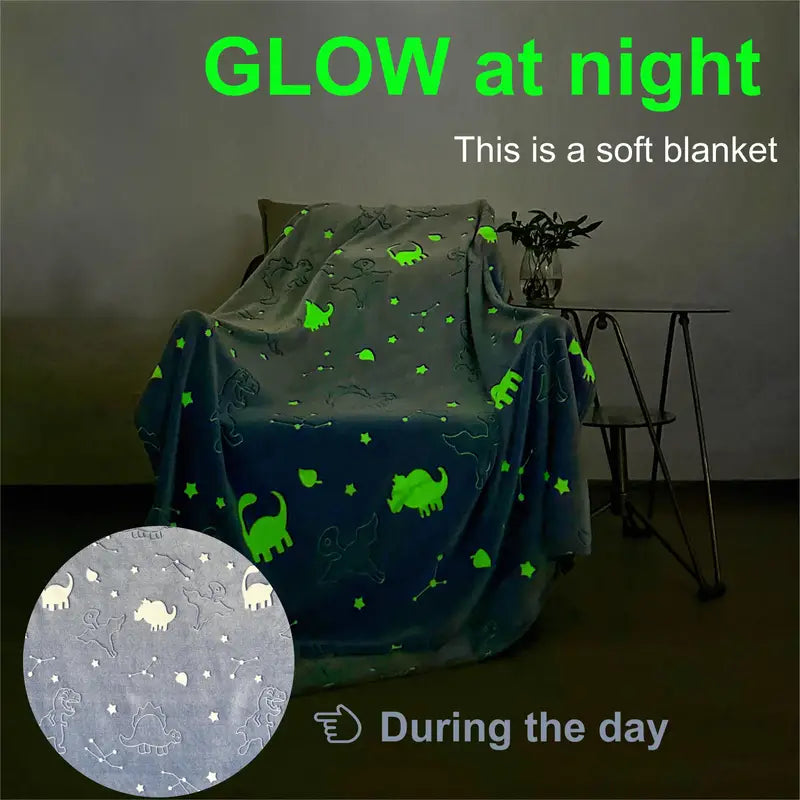 Dinosaur-Patterned Glow-in-the-Dark Throw Blanket