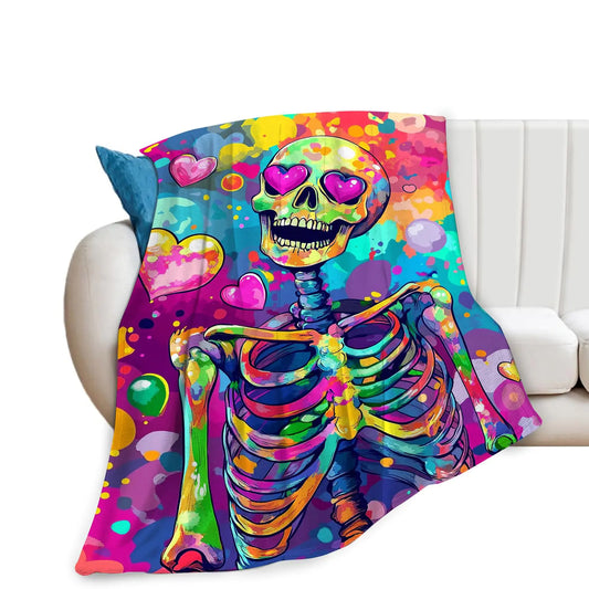 Skull Blanket Fleece Soft Warm Plush Heart Skeleton Throw Blanket Lightweight Plush Fuzzy Cozy Colorful Skull Blanket Gift for Lover Kids Adult Suitable for Couch Sofa Bed 50"X40"