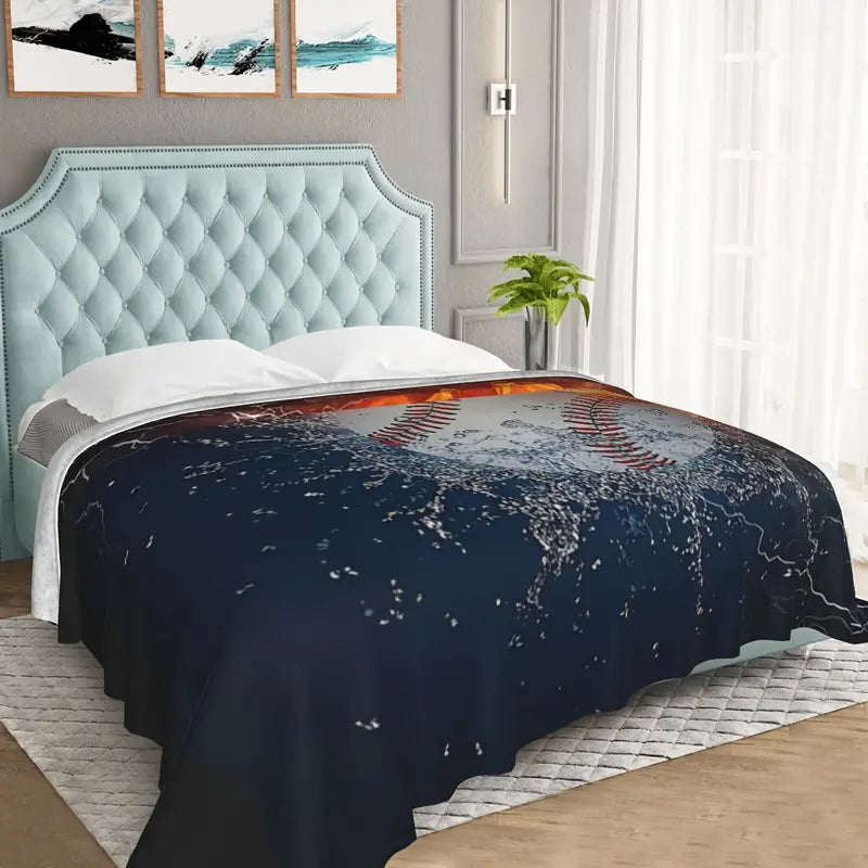 Super Soft Velvet Plush Throw Blanket with 3D Baseball Print