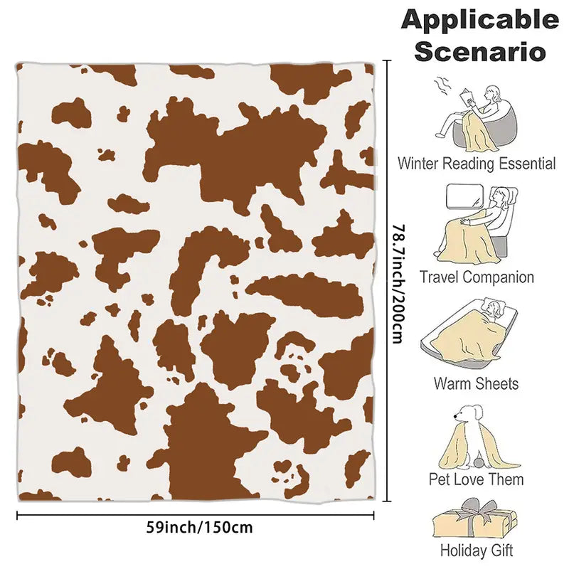 Brown Cow Pattern Soft Flannel Throw Blanket (1pc)