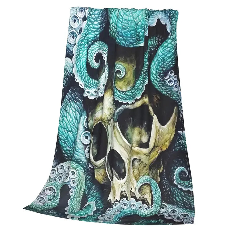 Skull Octopus Flannel Throw Blanket for Sofa & Travel