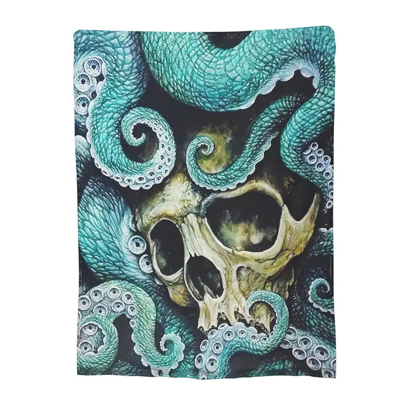 Skull Octopus Flannel Throw Blanket for Sofa & Travel