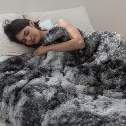 COOVA Ultra Soft Faux Fur Throw Blanket – Fuzzy Fluffy Cozy Microfiber Blankets Warm Thick Plush Sherpa Fleece Throw Blanket for CouchBedSofaIdeal Gift for Women.(Tie Dye Grey 50"x60")