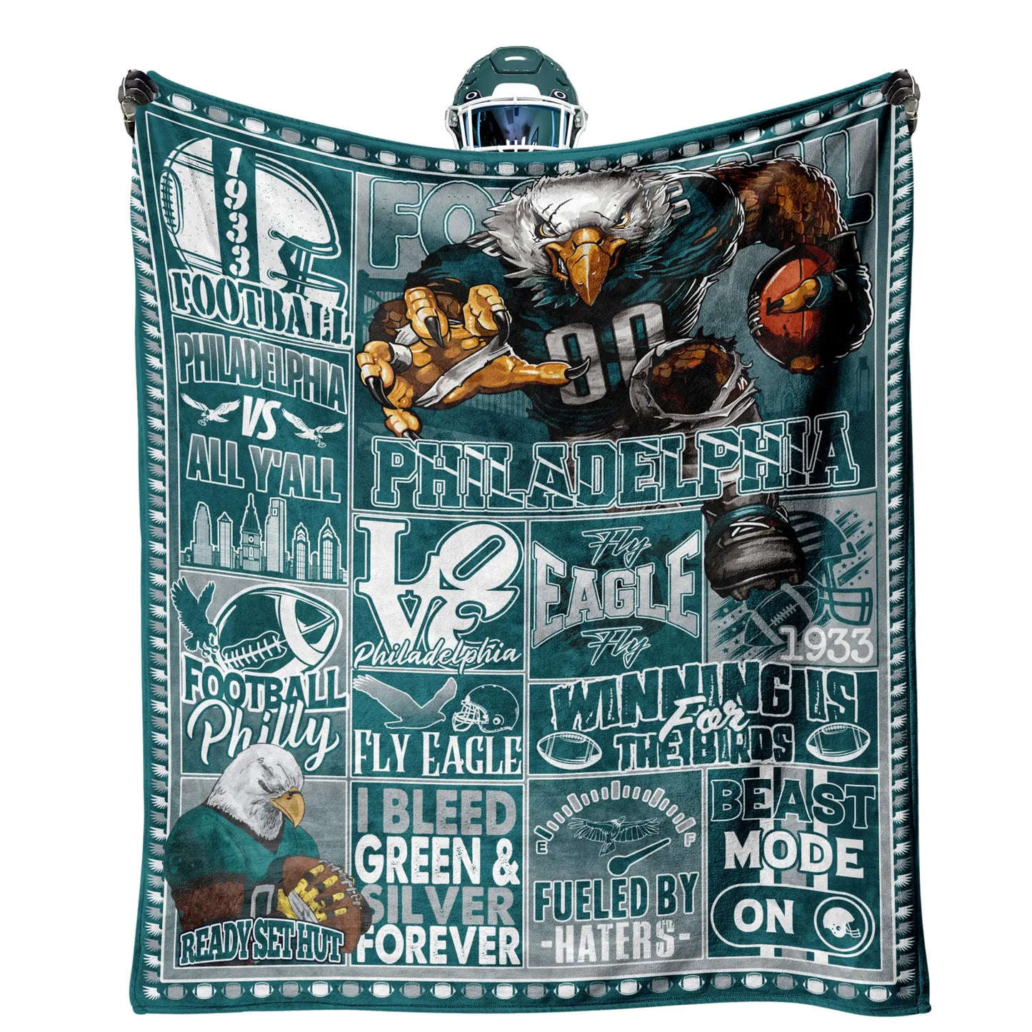 KETBLNB Football Gifts for Men Women Football Football Fans Flannel Blanket Football Gifts Ideas for Men Women Boys Kids Green Throw Blanket 80"x60"
