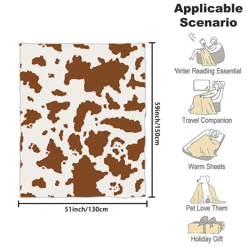 Brown Cow Pattern Soft Flannel Throw Blanket (1pc)