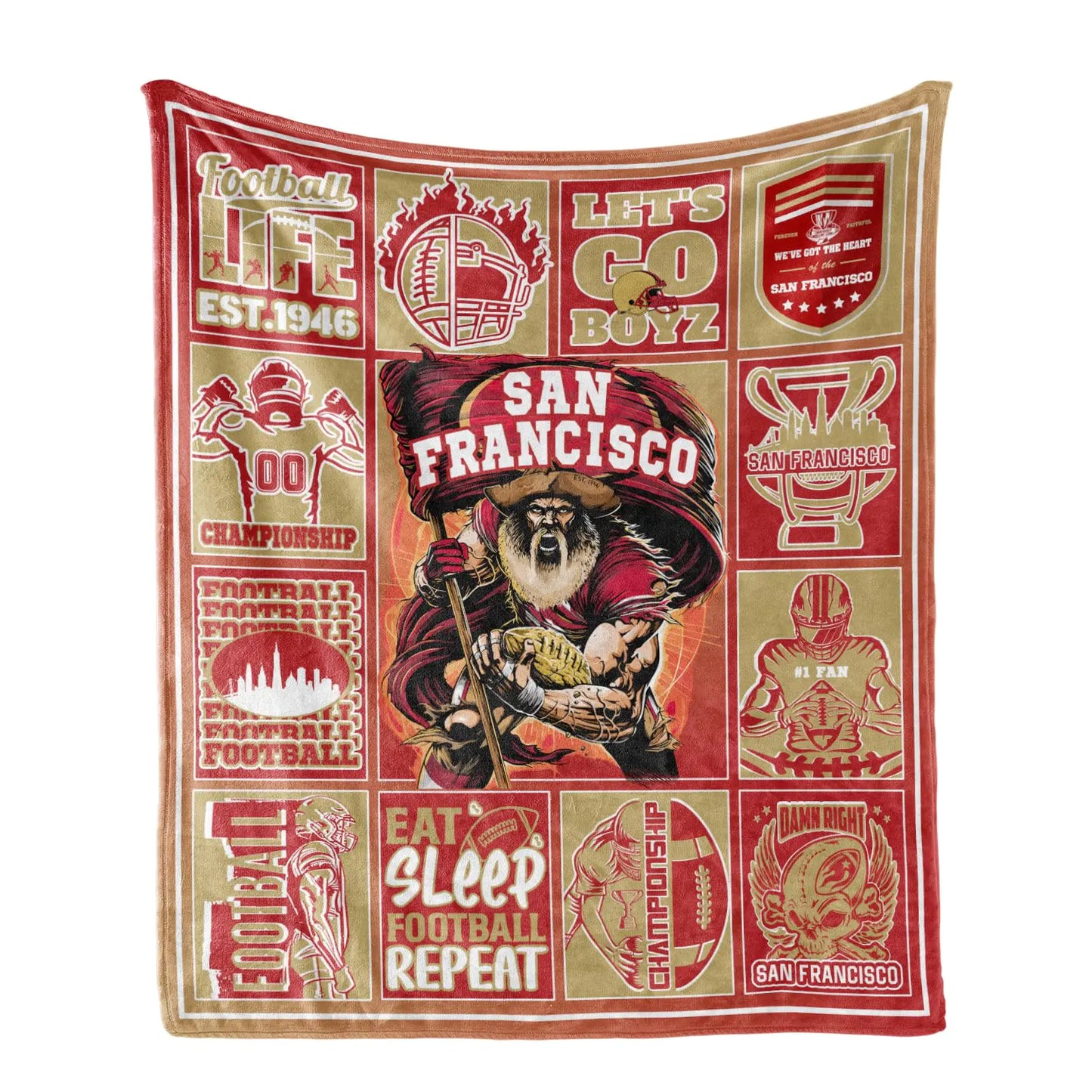WTKBLAN Football Blanket 60" x 50" Football Lovers Gifts for Men Women Football Style Throw Blanket Red Team Color Team for Sofa Bed Couch
